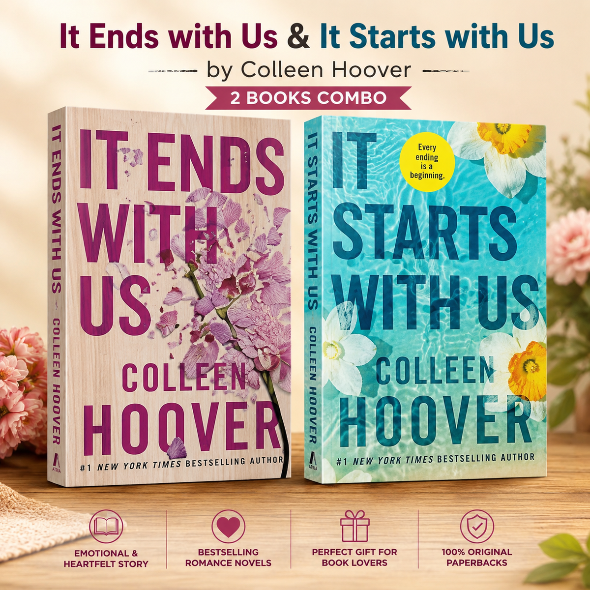 It Ends with Us & It Starts with Us by Colleen Hoover – Paperback Book Combo | Emotional Romance Novel Set